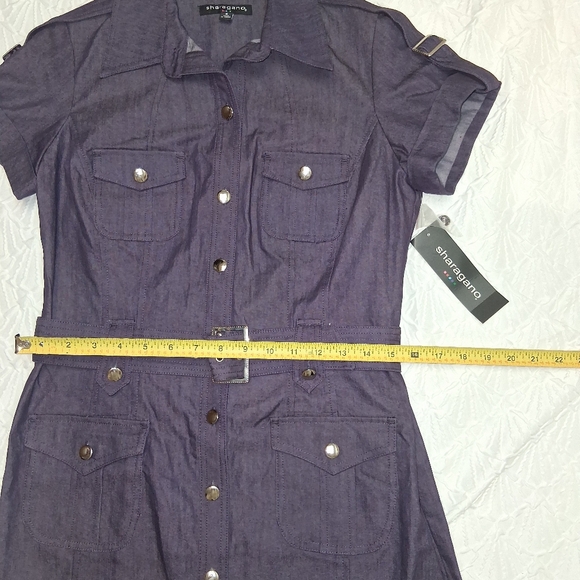 Sharagano New Dark Blue Denim Midi Dress Spring Boho Sz 4 - Picture 8 of 17